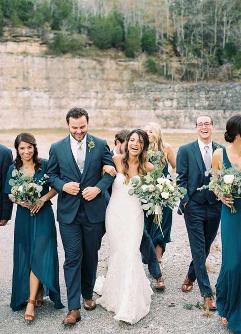 mismatched sage bridesmaid dresses, teal bridesmaid, white and sage wedding bouquet, summer wedding , sage wedding ideas #sagewedding dark blue green groom and groomsmen Navy Blue Green White Wedding, Dark Teal Bridal Party, Navy Green And White Wedding, Wedding Flowers Teal, Teal And Green Wedding, Teal And Navy Wedding, Teal Bridal Party, Teal And White Wedding, Teal Wedding Ideas