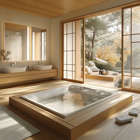 Indulge in the simplicity and tranquility of a minimalist Japanese bathroom. With natural materials and a soaking tub, this design offers a spa-like retreat in your own home. #JapaneseBathroom #MinimalistDesign #SpaLiving #ZenHome Japanese Zen House Design, Japanese Home Bathroom, Onsen Aesthetic, Japanese Toilet Design, Asian Style Bathroom, Bathroom Inspo Modern, Japanese Zen House, Asian Bathroom Ideas, Korean Bathroom