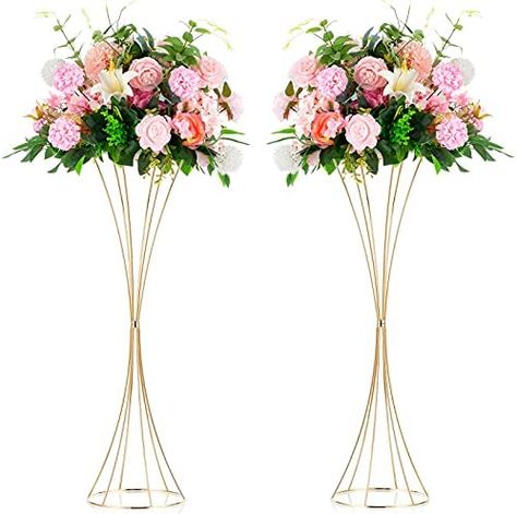 Nuptio 2 Pcs Gold Vases for Centerpieces, 31.1in Tall Metal Trumpet Vase, Road Lead for Wedding Party Dinner Centerpiece, Flower Stand for Christmas Anniversary Birthday Home Decoration : Amazon.ca Tall Gold Vases, Gold Wedding Centerpieces, Table Centerpiece Flower, Dinner Centerpieces, Wedding Vase Centerpieces, Table Flower Arrangements, Gold Centerpieces, Gold Vase, Gold Wedding Decorations