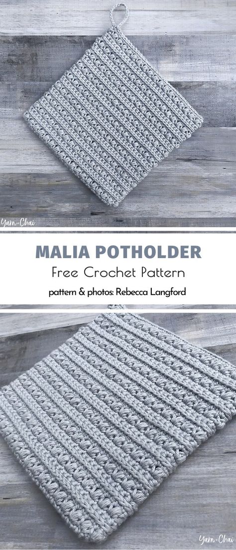 Malia Potholder Free Crochet Pattern Unique Stitches, Expensive Kitchen, Crocheted Potholders, Crochet Pot Holders Free Pattern, Crochet Potholder, Crochet Potholder Patterns, Crochet Hot Pads, Dishcloth Crochet Pattern, Potholder Patterns