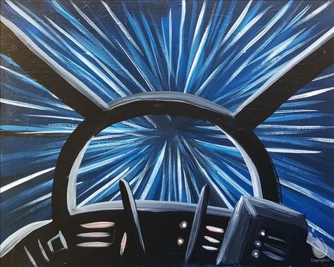 Millenium Falcon Painting, Star Wars Canvas Painting, Painting Acrylic Ideas, Christmas Paintings Easy, Star Wars Art Painting, Star Wars Painting, Acrylic Ideas, Disney Paintings, Cuadros Star Wars