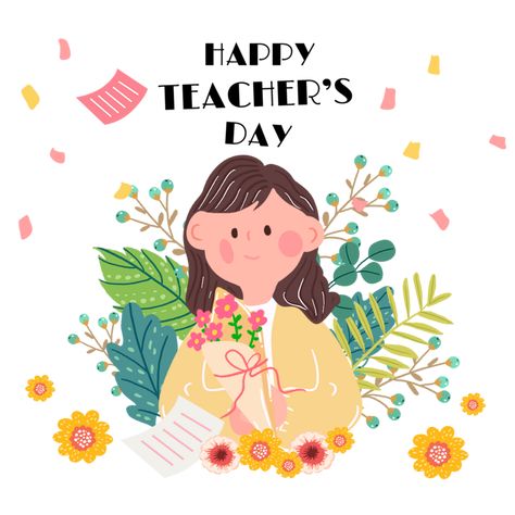 Happy Teacher's Day Quotes, Drawing Kawaii, Teacher Business Cards, Giving Flowers, Cute Png, World Teachers, Happy Teachers Day, Psd Designs, Teachers Day