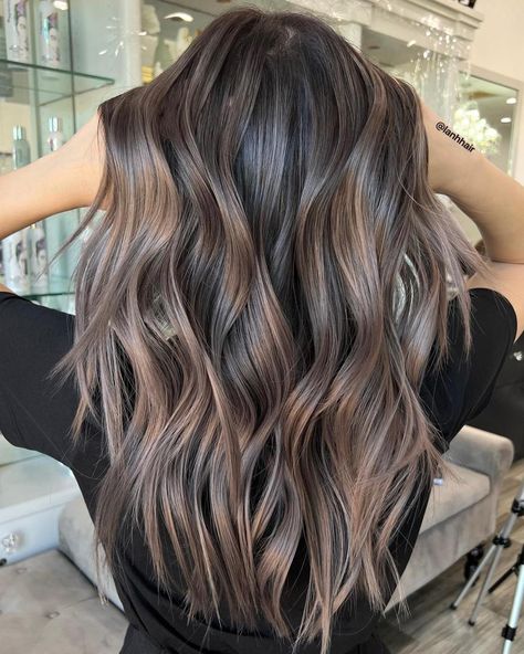 Mushroom Brown Balayage Hair Color Scheme Mushroom Brown Hair Color, Ash Brown Hair Balayage, Mushroom Brown Hair, Mushroom Hair, Brown Hair Color Ideas, Mushroom Brown, Dark Brunette Hair, Ash Brown Hair, Medium Brown Hair