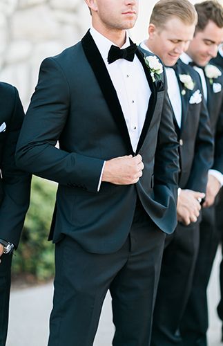 Luxe Black & White Wedding with Sparkly Details - Inspired By This Tux Groomsmen, Black Tuxedo Wedding, Wedding Groomsmen Attire, Groom Tux, Wedding Dress Suit, Wedding Tux, Groom Fashion, Groom Bowtie, Mens Wedding Attire