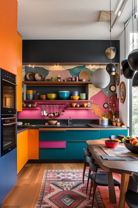 Colorful Kitchen Design, Celebrity Home, Colorful Kitchen, Kitchen Organisation, Apartment Decor Inspiration, Design Kitchen, Dream House Decor, Apartment Interior, Küchen Design