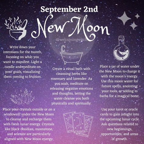 During the New Moon in September, the energy is ideal for magical workings that focus on new beginnings, introspection, and manifestation. . . . . . . . . . #witchlife #witchesofinstagram #moonmagick #witch #witchcraft #pagan #spiritual #Spirituality #witchytips #witchyaesthetic #babywitch #modernwitch #greenwitch #magickaltools #beginnerwitch #magickalsupplies #witchy #witchtok #witchyvibes #halloween #pagansofinstagram #witchessociety #witchesofig #welcomingwitch #newmoon #moonphases New Moon Witchcraft, Moon Witchcraft, New Moon Ritual, Mother Moon, Paganism Spells, Moon Zodiac, Moon Rituals, Spell Work, New Moon Rituals