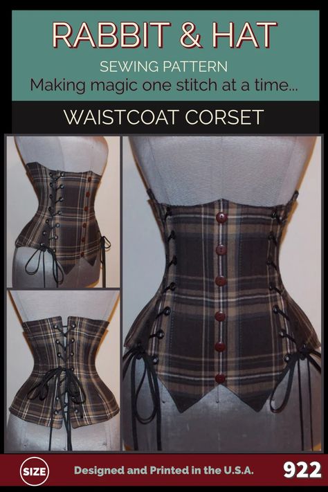 PDF XS Steel Boned Under-bust Waistcoat Corset 922 New Rabbit - Etsy Corset Without Boning Diy, Waist Coat Sewing Pattern, Witch Sewing Pattern, Simple Corset Pattern, Alt Sewing Patterns, Hooded Shrug Pattern, Crafting Witch, Hat Sewing Pattern, Pattern Step By Step