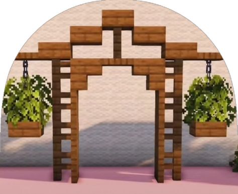 Minecraft Bush Fence, Mc Decoration Ideas, Minecraft Water Decor, Minecraft Houses Outside, Minecraft Small Living Room Ideas, Minecraft Arch Way, Mincraft Archways, Minecraft Direction Signs, Small Decorations Minecraft