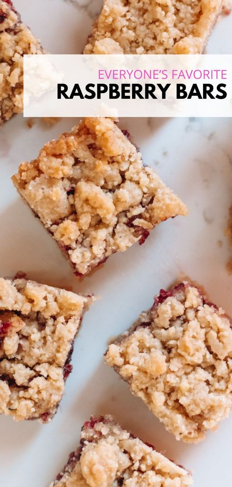 Looking for an easy summer dessert? these raspberry bars are made in four easy steps. Mix, spread, top, crumble. They are buttery, with pecans (or walnuts!) and coconut adding a little texture, and the perfect amount of raspberry jam in-between.Make them! Raspberry Jam Desserts, Rasberry Bars, Raspberry Bars Recipes, Raspberry Jam Bars, Raspberry Shortbread Bars, Raspberry Coconut Bars, Raspberry Crumb Bars, Easy Breakfast Dishes, Raspberry Crumble Bars