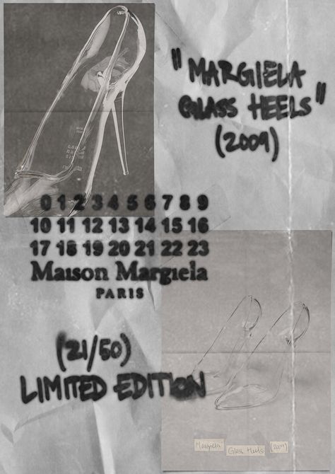 MAISON MARGIELA GLASS HEELS POSTER Maison Margiela Campaign, Maison Margiela Graphic Design, Loewe Poster, Belgian Fashion, Glass Heels, Chicago Poster, Heels Vintage, Tour Posters, Fashion Graphic