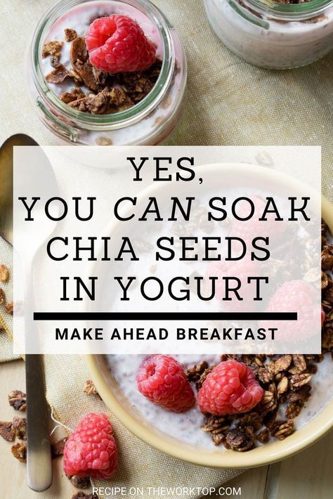 Overnight Chia Seeds in Yogurt makes a healthy and delicious breakfast. If you can keep your eyes open for an extra 30 seconds before bed, put yogurt, milk and chia seeds in a bowl, give it a stir, and place it in the refrigerator. As you get your sleep, the chia seeds do their magic and transform into a nourishing breakfast. Enjoy this chia seed pudding with yogurt any day of the week as a quick and simple breakfast. Recipe on theworktop.com. || #chiaseeds #chiapudding #chia #yogurt Chia Seed Pudding With Yogurt, Overnight Chia Seeds, Chia Seed Yogurt, Overnight Chia Seed Pudding, Chai Pudding, Chia Seed Breakfast, Chia Yogurt, Nourishing Breakfast, Chia Pudding Recipes Healthy