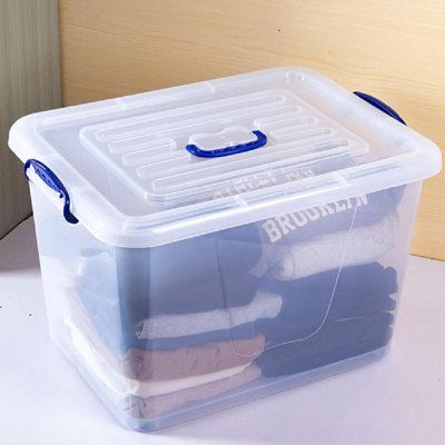 Multi-function storageTidy family enjoys life Capacity: 9.08 qt. | Umber Rea Plastic Storage Box Plastic in Blue, Size 7.48 H x 13.38 W x 8.85 D in | Wayfair | Organization Box Clothes, Books Storage, Plastic Storage Box, Transparent Box, Plastic Clothes, Transparent Storage, Clothing Boxes, Book Storage, Plastic Box Storage