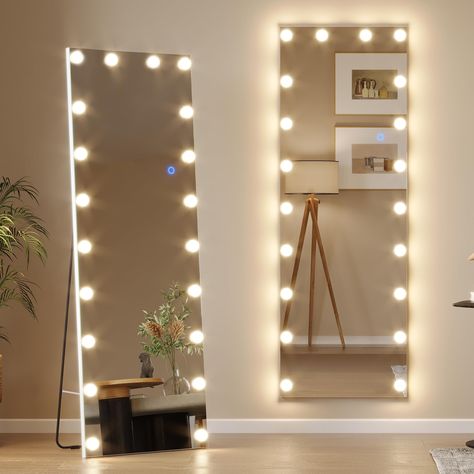 PRICES MAY VARY. 💡【 Lighting Control 】 - The Full Body Illuminated Makeup Mirror is fitted with 20 LED bulbs that evenly illuminate your entire body, allowing you to better apply makeup and get dressed. The full body mirror has 3 light colors for you to be free, which are cool, natural and warm. The brightness can be adjusted by yourself to suit any scene. 💡【 Material & Size 】 - This LED full body mirror with lights size: 55" x 20", in High-definition glass and high quality aluminum frame. The Body Mirror With Lights, Light Up Wall Mirror, Full Body Mirror With Lights, Mirror With Light Bulbs, Full Length Mirror With Lights, Long Mirror, Color Lighting, Full Body Mirror, Mirror With Led Lights