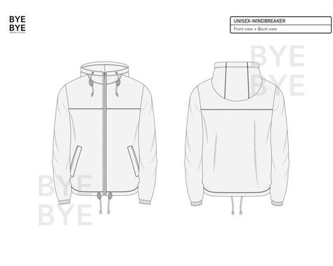 WINDBREAKER JACKET Fashion Design Flat sketches to download | Etsy Windbreaker Template, Jacket Technical Drawing, Jacket Fashion Design, Jackets Fashion Design, Technical Flats, Fashion Sketches Men, Yoga Ideas, Jacket Drawing, Croquis Fashion