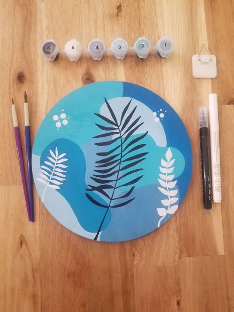 Botanical abstract Paint by numbers kit, Paint and sip party, DIY craft, paint kit, abstract leaf painting, boho decor, wood wall art, turquoise home art. Round Wood Painting, At Home Paint And Sip Party, Paint And Sip Party, Painted Coasters, Abstract Leaf, Leaf Painting, Art Drawings Sketches Pencil, Craft Paint, Décor Boho