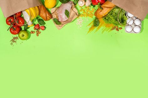 Grocery Background, Healthy Food Background, Supermarket Background, Grocery Website, Food Supermarket, Shopping Healthy, Meat Bread, Paper Grocery Bags, Food Background