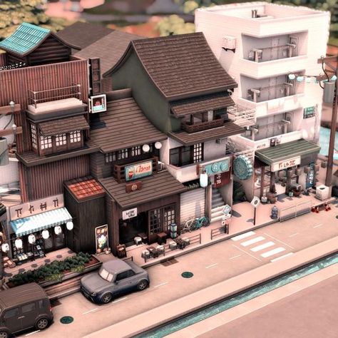 Japanese Apartments Exterior, Japanese Townhouse Plan, Sims 4 Mt Komorebi Apartment, Japan Apartment Building, Sims 4 Japanese Apartment, Sims 4 Korean House, Japanese Decals Bloxburg, Bloxburg Japanese Decals, Japan Bloxburg