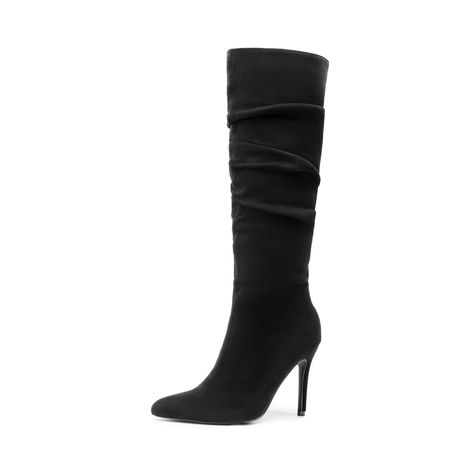 PRICES MAY VARY. Slouch Shaft: Slip into sophistication with these women's knee-high boots featuring a slouch shaft that visually elongate your legs by minimizing the contrast between calf and ankle. Stiletto Heel: Set on a 3.94-inch high heel, these women's stiletto knee-high boots elevate your height and confidence in every step, ensuring you stand out with elegance and poise. Zip Closure: Simply zip up or down for easy access, the inner side zipper and wide shaft design make it a breeze to pu Lulus Boots, High Heel Boots Outfit, Suede Tall Boots, Boot Heels, Womens Stilettos, Black Boots Tall, Stiletto Boots, Black Suede Boots, Womens Knee High Boots