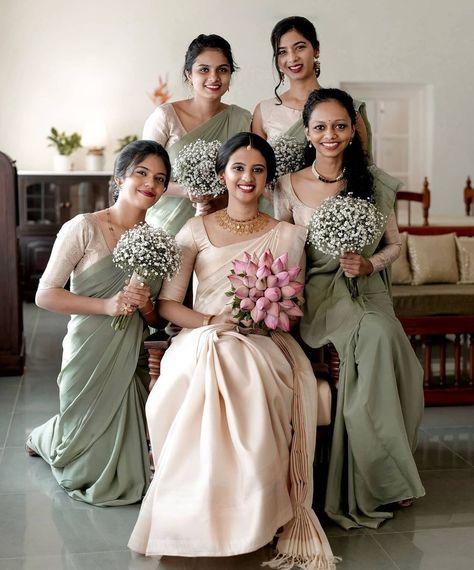 South Indian Christian Brides Who Looked Breath-Taking! - ShaadiWish Dress For Indian Wedding, Bridal Maid Dress, Desi Bridesmaids, Pakistani Bridesmaids, Bridesmaid Indian, Christian Wedding Gowns, Christian Bridal Saree, Lehenga For Women, Bridesmaid Outfits