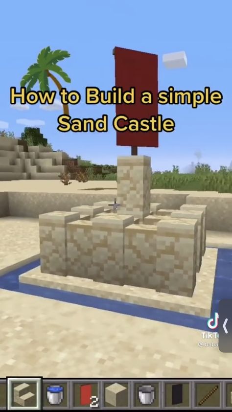 Minecraft Sandcastle, Minecraft Sand Castle, Survival Island, Beach Sand Castles, Island Survival, Minecraft Things, Minecraft Decorations, Outside Decorations, Minecraft Crafts