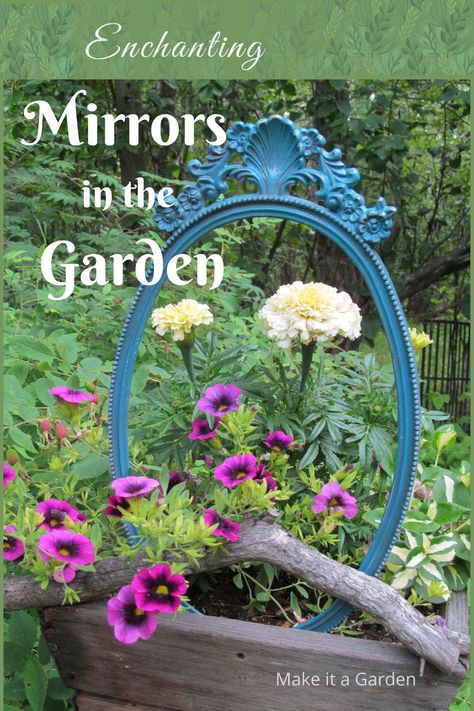 Mirrors in an outdoor setting can have a variety of unique effects. Here are some fun ideas for using mirrors in the garden. #garden decor, #re-purpose, #flea market garden #courtyard garden Garden Objects Ideas, Mirror In The Garden Ideas, Mirrors In Gardens Ideas, Eccentric Garden Ideas, Using Mirrors In The Garden, Mirror Garden Ideas, Mirror In Garden Ideas, Mirrors In The Garden Ideas, Upcycled Garden Decor