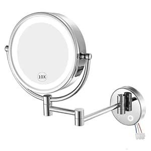 GURUN Wall Mounted Hardwired Makeup Mirror with 3 Tones Dimmable LED Lights 10x Magnifying Mirror with Touch Control for Bathroom Bedroom 13" Extendable Arm Direct Wire M1809D-T(10x,Chrome) Hand Towel Hook, Eye Makeup Application, Green Ground, Work Boxes, Magnifying Mirror, Makeup Mirror With Lights, Dimmable Led Lights, Electrical Outlets, Touch Control