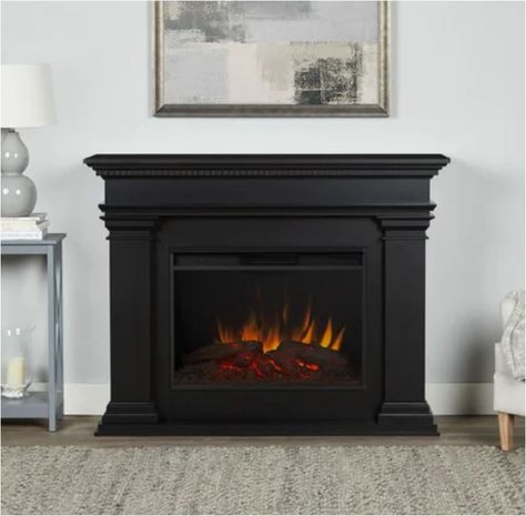 Contemporary Electric Fireplaces Fireplace Facelift, Black Electric Fireplace, Electric Fireplace With Mantel, Fireplace Update, Black Fireplace, Real Flame, Faux Fireplace, Fireplace Ideas, Indoor Fireplace