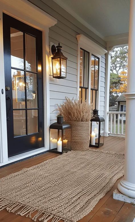 lanterns and grasses Fall Patio, Porch Styles, Fall Front Porch Decor, Fall Front Porch, Fall Outdoor Decor, Front Porch Decorating, Fall Decorations Porch, Porch Design, Fall Porch