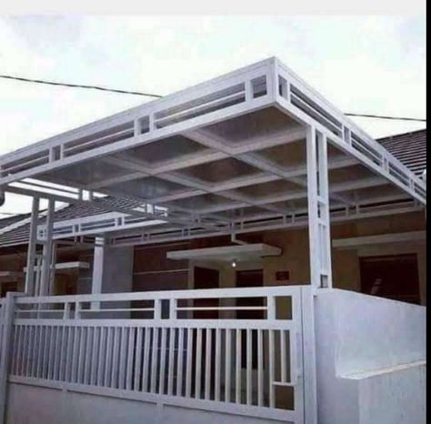 Kanopi Teras, Patio Roof Covers, Shed Roof Design, Front Building Design, One Bedroom House Plans, Steel Railing Design, Gate Wall Design, One Bedroom House, House Main Gates Design