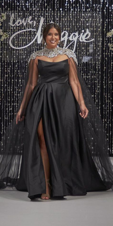 Black Wedding Dresses That Will Strike Your Fancy ★ #bridalgown #weddingdress Wedding Dress Ball Gown Simple, Plus Size Black Wedding Dresses, Plus Size Black Wedding Dress, Plus Size Formal Dresses For Wedding, Ball Gown With Cape, Black Plus Size Wedding Dress, Plus Size Gala Dress, Fae Ball, Black Lace Wedding Dress