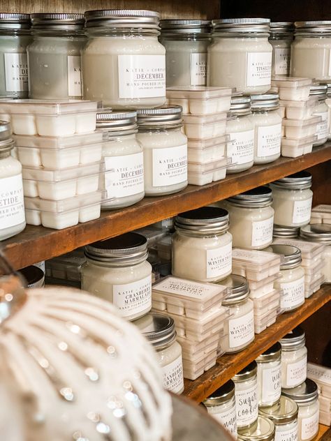 Katie & Co. Candles & Melts Candles Jars Ideas, Candle Vendor Booth Ideas, Candle Display Retail, Clean Candle Jars, Candle Making Room, Candle Aesthetics, Candle Theme, Pumpkin Truffles, Apple Whiskey