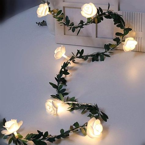 Battery Led String Lights, Flower Fairy Lights, Warm White Fairy Lights, White Fairy Lights, Led Fairy String Lights, Rose Fairy, Table Centerpiece Decorations, Artificial Garland, Rose Garland