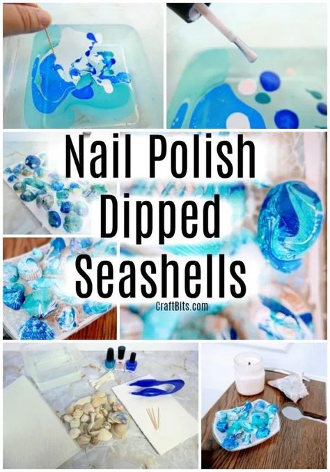 Nail Polish Dipped Seashells, Nail Polish Dipping, Scuba Vbs Crafts For Kids, Ideas For Seashells From Beach, Painted Seashells Ideas, How To Paint Seashells, Oyster Shell Crafts Diy How To Make, Things To Make With Shells, Beach Shell Crafts