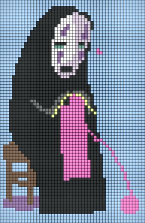 No Face Alpha Pattern, Howls Moving Castle Crochet Tapestry, Studio Ghibli Tapestry Crochet, Pixel Grid Pattern, Cute Alpha Patterns, Cross Stitch Art Pattern, Pixel Crochet Pattern, Crochet Pixel Pattern, Crochet Pixel Art