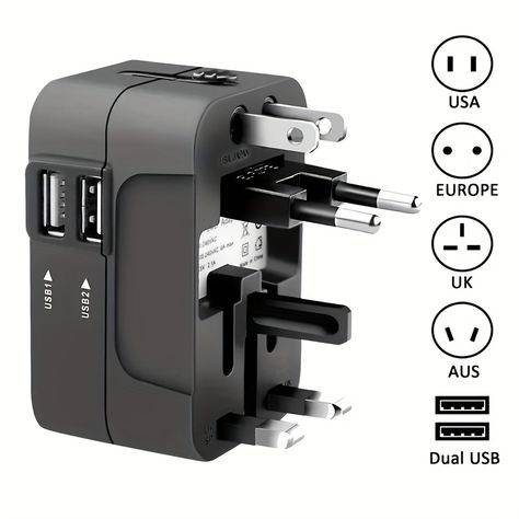 Travel Adapter, Worldwide All In One Universal Travel Adapter Wall Charger AC Power Plug Adapter With Dual USB Charging Ports For USA EU UK AUS https://share.temu.com/nNqw8lIxMLA via @shoptemu International Travel Adapter, Universal Travel Adapter, Travel Charger, Travel Adapter, Power Plug, Adapter Plug, Charger Adapter, Power Outlet, Ac Power