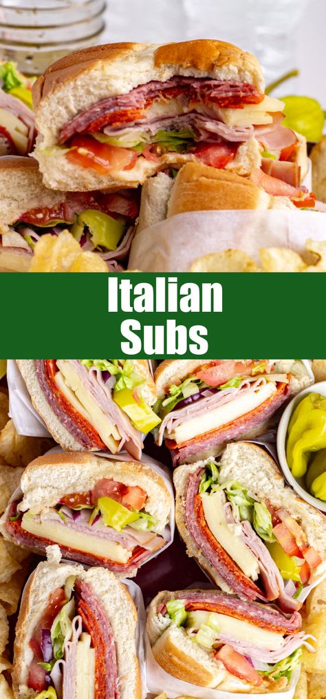 Make Italian Subs at home, just like your favorite sandwich shop! Complete with a vinegar dressing and all the fresh toppings you desire! Italian Sub Dressing Recipe, Italian Subs Sandwich Baked, Hot Italian Sub Sliders, Jersey Mikes Italian Sub Copycat, Italian Hoagie Sandwiches, Italian Sandwiches Recipes, Subs At Home, Hot Italian Sandwiches, Sub Sandwich Ideas