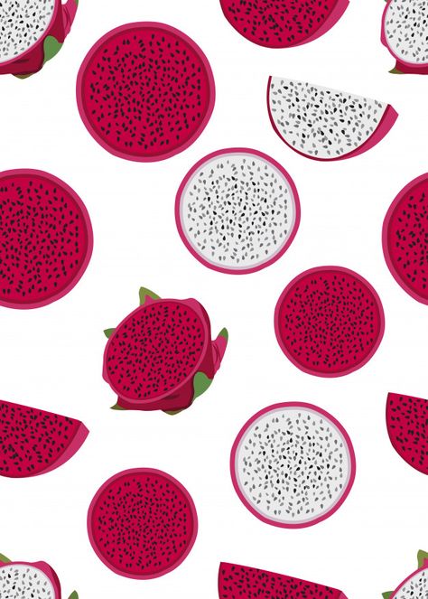 Dragon fruit slice seamless pattern Premium Vector | Premium Vector #Freepik #vector #pattern #food #summer #nature Dragon Fruit Vector, Fruit Clothes, Background Fruit, Fruits Vector, Red Dragon Fruit, Thanh Long, Fruits Drawing, Food Summer, Edible Arrangements