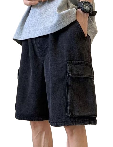 Cargo Denim Shorts, Denim Shorts Black, Estilo Indie, Mens Denim Shorts, Vintage Preppy, Punk Vintage, Jeans Cargo, Style Cargo, Harajuku Streetwear