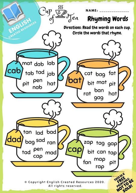 Pin on Worksheets Rhyming Words Worksheets Kindergarten, Rhyming Words Activity, Rhyming Words For Kids, Phonics Rhymes, Vowel Song, English Created Resources, Rhyming Words Activities, Cvc Word Games, Rhyming Words Worksheets