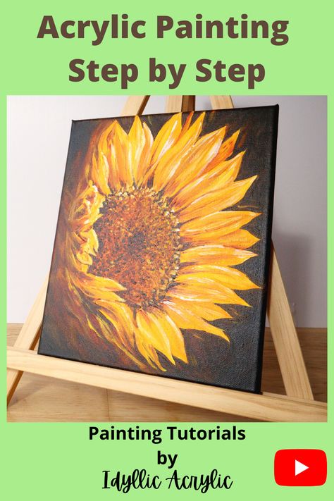 Paint A Sunflower Step By Step, Sunflower Painting Acrylic Tutorial, Art Sunflower Painting, Step By Step Sunflower Painting, Large Flower Paintings Acrylics, How To Paint Sunflowers Acrylic Easy, Paint Sunflowers Acrylics, Large Flower Paintings On Canvas, Sunflower Painting Acrylic Easy Tutorial