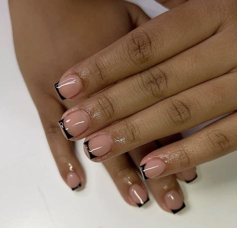 Pinterest Short Nails, Extremely Short Acrylic Nails, Short Square Acrylic Nails Black Tips, Nail Ideas Black Women Short, Short Nails On Short Nail Bed, Mini Square Nails, Really Really Short Nails, Short Nail Black Women, Acrylic Overlay Nails Short Designs