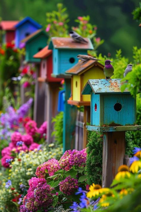 The Complete Guide to Backyard Birdhouses: Attracting Feathered Friends Secret Garden Yard Ideas, Outdoor Bird Houses, Bird Area In Garden, Diy Bird Sanctuary, Bird Feeder Garden Ideas, Butterfly Garden Ideas Design, Bird Oasis Backyard, Bird Friendly Backyard, Bird Feeder Post Ideas