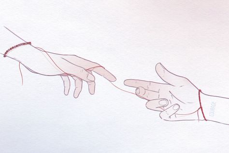 Drawing Of Hands Reaching Out, Hands Holding Out Drawing, Hand Trying To Reach, Drawing Hands Reaching Out, Two Hand Reaching For Each Other Drawing, Red Thread Of Fate Aesthetic Drawing, Hand Anime Aesthetic, Hands Reaching Out Painting, Two Hands Drawing Aesthetic