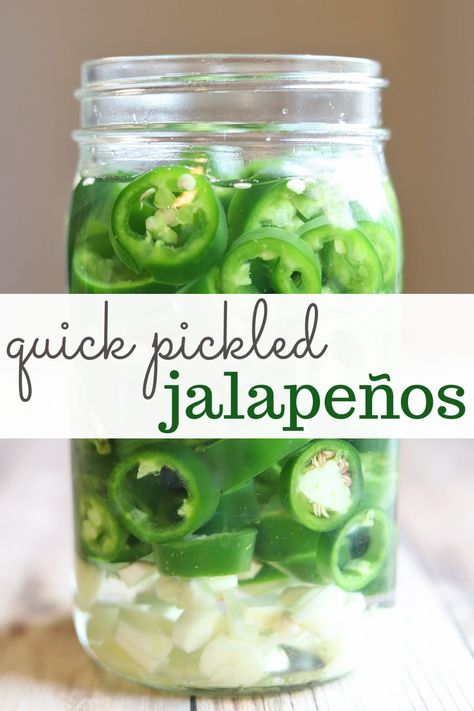 Quick pickled jalapeños take only 10 minutes to make. They last for weeks in the refrigerator (if you can wait that long to eat them!) I like to include thinly sliced garlic for extra flavor & another treat in the jar. They make almost any meal better! #pickledjalapenos #refrigeratorpickles #quickpickles Quick Pickled Jalapenos, Mason Jar Pickles, Pickled Pepper Recipe, Canned Jalapenos, Mexican Salsa Recipes, Pickled Jalapenos, Freezing Vegetables, Cranberry Salsa, Jalapeno Popper Recipes