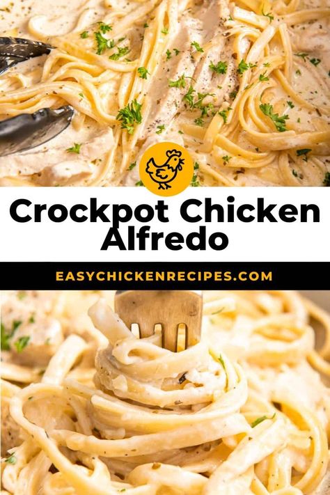 Tender and juicy chicken breast smothered in a homemade alfredo sauce. This crockpot chicken alfredo will become a family favorite! Alfredo Meals, Simple Chicken Alfredo Recipe, Chicken Alfredo Fettuccine Recipe, Crockpot Chicken Alfredo, Chicken Alfredo Recipe, Alfredo Sauce Recipe Easy, Chicken Breast Crockpot Recipes, Chicken Fettuccine Alfredo, Crockpot Chicken Breast