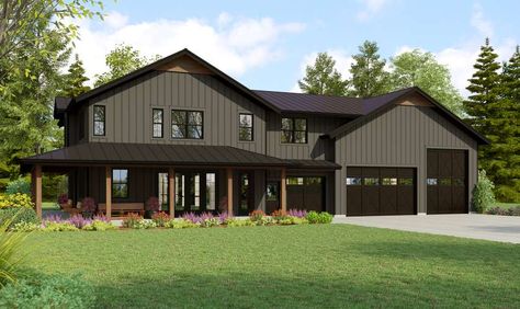 Country House Plan 22234 The Maplewood Barn: 2663 Sqft, 3 Beds, 3.1 Baths Drive Through Garage, Garage Extension, Rv Garage, Barndominium Floor Plans, Entertaining Space, Country Style House Plans, Country House Plan, Building Section, Wrap Around Porch