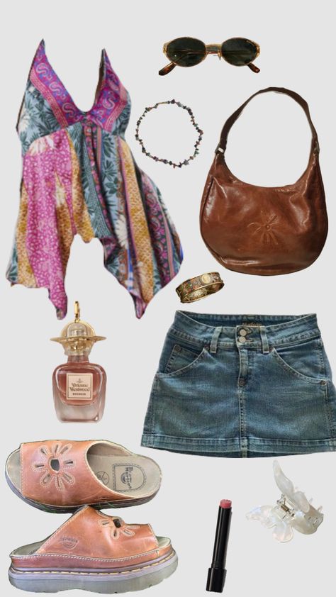 #boho #hippie #colors #rainbow #outfit #fit #summer #cute #sandals Beach Hippie Outfit, Hippie Outfits 60s, Beachy Boho Outfits, Summer Hippie Outfits, Beachy Clothes, Outfits 60s, Hippie Shorts, Boho Whimsical, Beachy Outfits