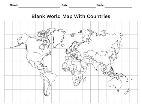 Printable Blank World Map with Countries Blank World Map, World Map Continents, World Map With Countries, Bible Prints, World Maps, Educational Projects, Printing Business, Printable Image, Pinterest Photos