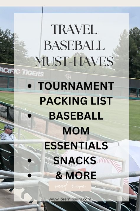 travel baseball must haves What To Pack For Baseball Tournament, Baseball Tournament Food Ideas, Baseball Tournament Lunch Ideas, Snacks For Baseball Tournaments, Food For Baseball Tournaments, Baseball Tournament Snacks, Tournament Outfit Mom, Baseball Mom Stuff, Travel Baseball Packing List