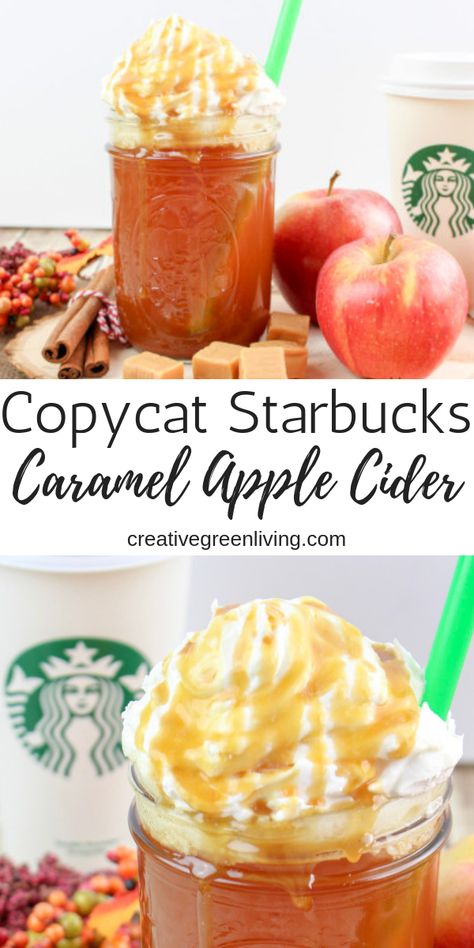 Starbucks Caramel Apple Cider, Starbucks Caramel Apple Spice, Emily Enchanted, Caramel Apple Cider Recipe, Keurig Recipes, Homemade Starbucks, Caramel Apple Cider, Caramel Apple Spice, Cider Drinks